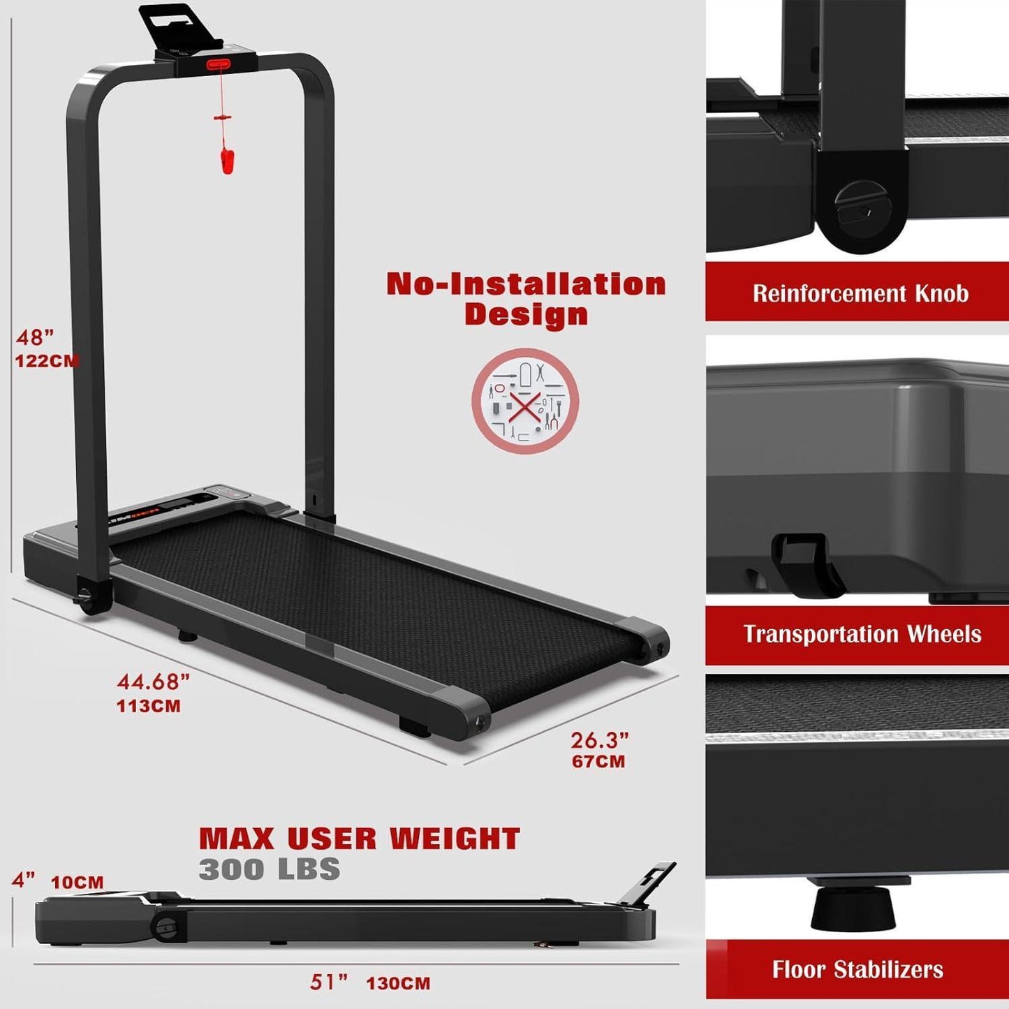 Under-Desk Walking Treadmill ♀️ 2.5HP, 300-lb Capacity, Foldable + Remote