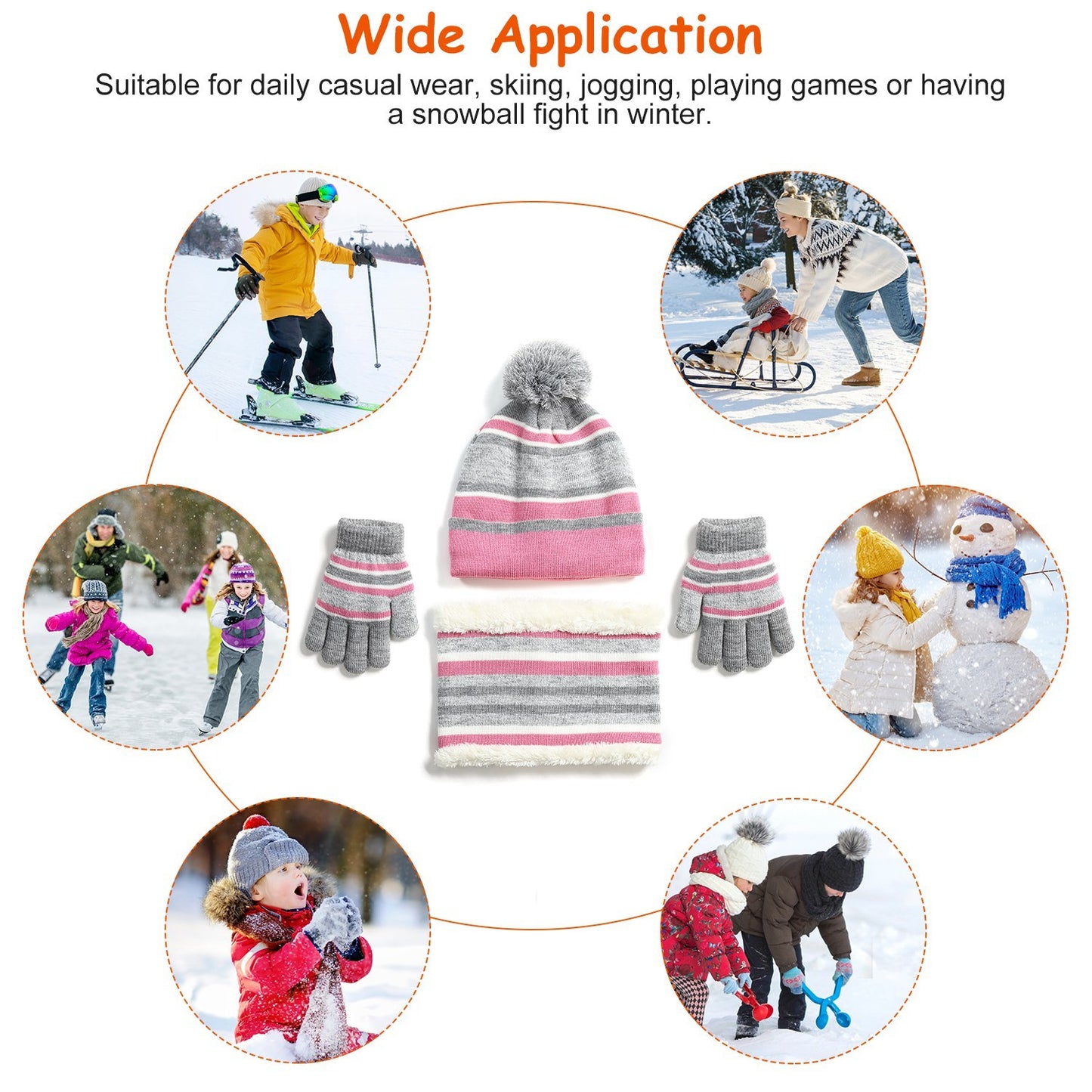 Kids’ Winter Set Hat + Scarf + Gloves (Ages 4–7) | Soft Knit, Fleece-Lined, Pom Beanie