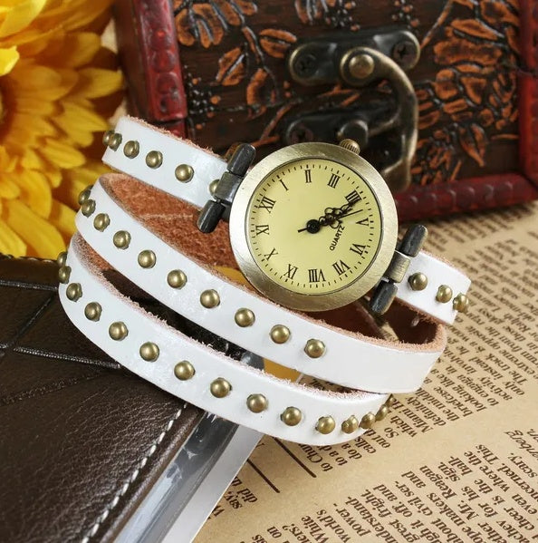 Rivet Leather Belt Retro Style with Matching Watch Chain