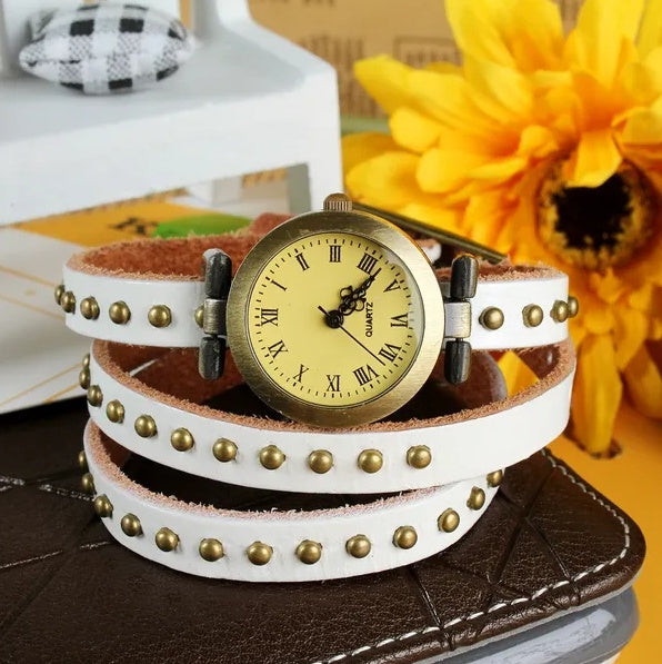 Rivet Leather Belt Retro Style with Matching Watch Chain