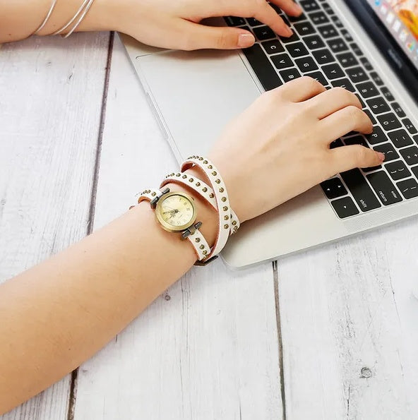 Rivet Leather Belt Retro Style with Matching Watch Chain