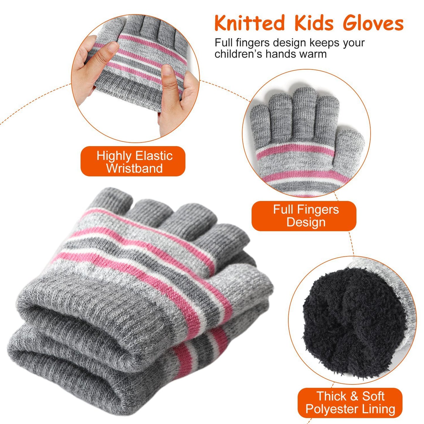 Kids’ Winter Set Hat + Scarf + Gloves (Ages 4–7) | Soft Knit, Fleece-Lined, Pom Beanie