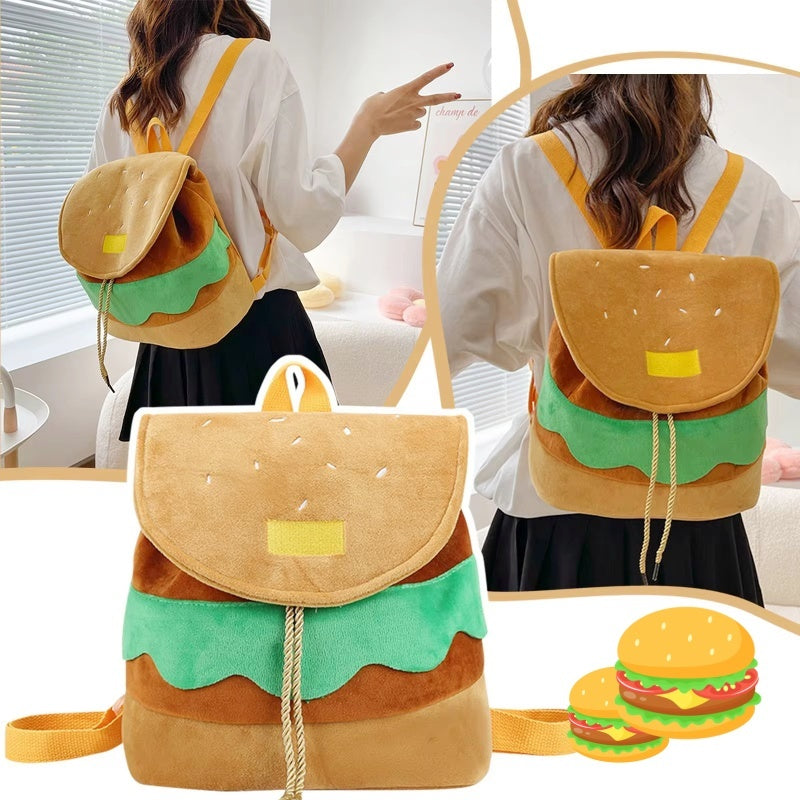 Hamburger Plush Backpack  Soft Velvet Kids Mini Bag (Small/Large) with Phone Pocket