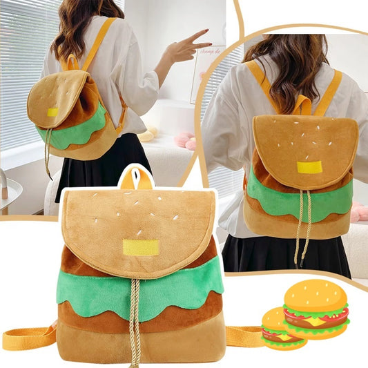 Hamburger Plush Backpack  Soft Velvet Kids Mini Bag (Small/Large) with Phone Pocket