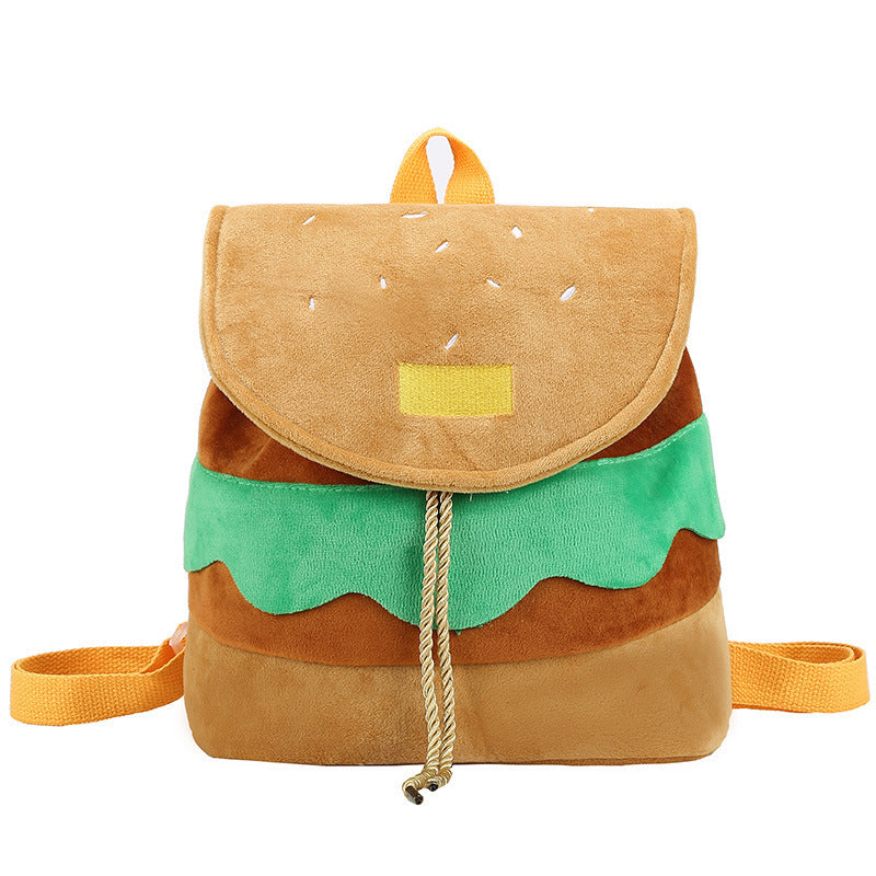 Hamburger Plush Backpack  Soft Velvet Kids Mini Bag (Small/Large) with Phone Pocket