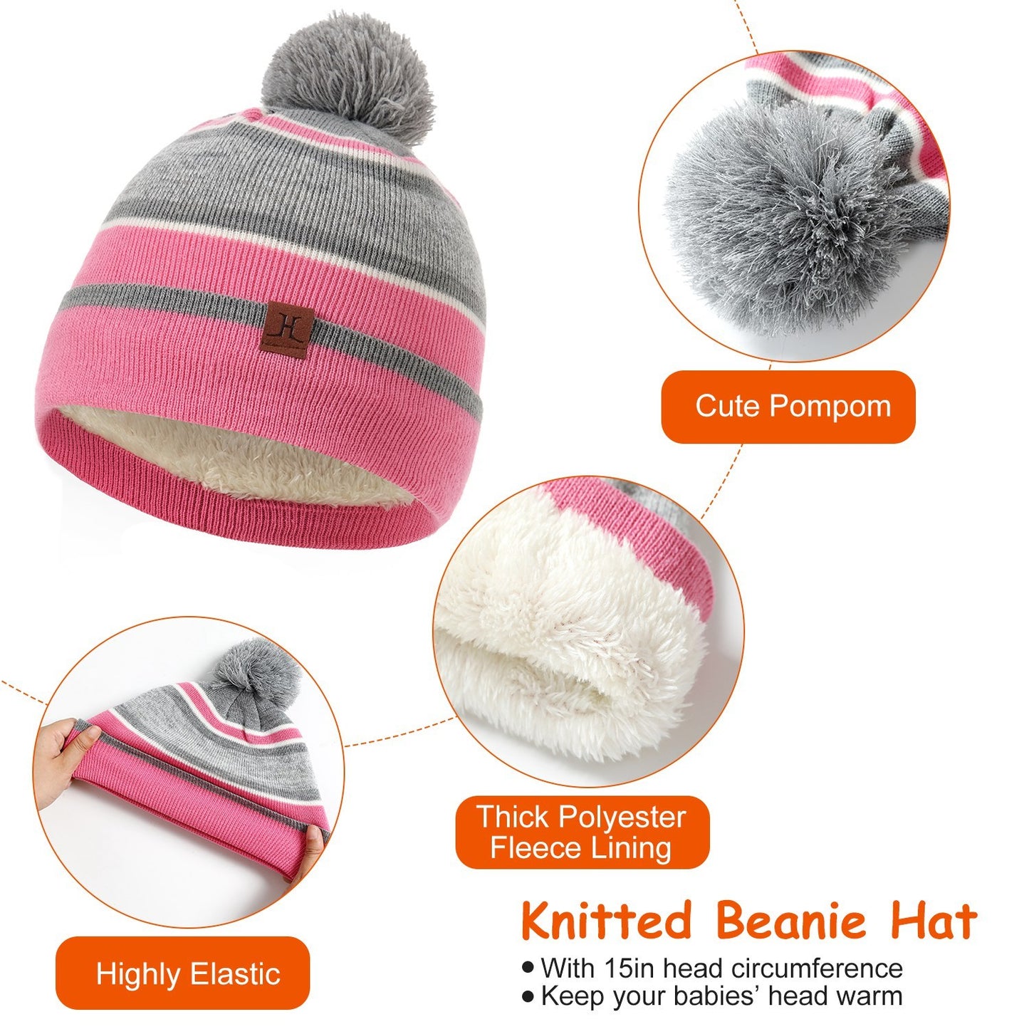 Kids’ Winter Set  Hat + Scarf + Gloves (Ages 4–7) | Soft Knit, Fleece-Lined, Pom Beanie