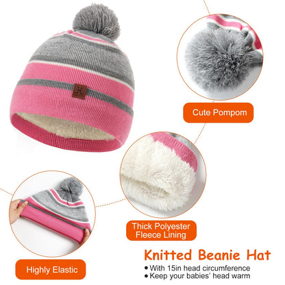 Kids’ Winter Set  Hat + Scarf + Gloves (Ages 4–7) | Soft Knit, Fleece-Lined, Pom Beanie