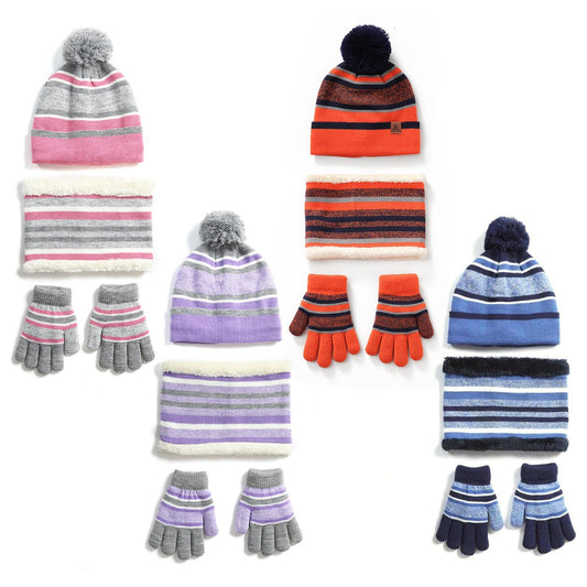 Kids’ Winter Set  Hat + Scarf + Gloves (Ages 4–7) | Soft Knit, Fleece-Lined, Pom Beanie