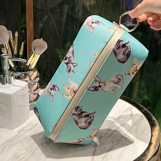 Waterproof Cosmetic Bag  Cute Dog Print, Travel Makeup Organizer