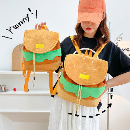 Hamburger Plush Backpack  Soft Velvet Kids Mini Bag (Small/Large) with Phone Pocket