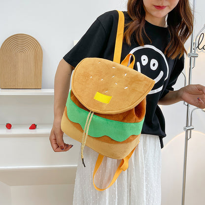 Hamburger Plush Backpack  Soft Velvet Kids Mini Bag (Small/Large) with Phone Pocket