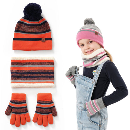Kids’ Winter Set  Hat + Scarf + Gloves (Ages 4–7) | Soft Knit, Fleece-Lined, Pom Beanie