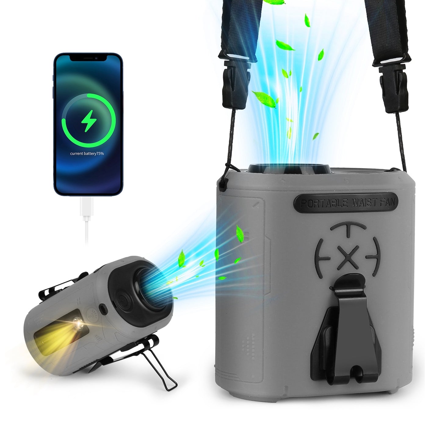 Clip-On Waist Fan ️ 10,000mAh | 5 Speeds + Flashlight (16,000RPM)