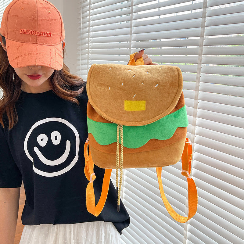 Hamburger Plush Backpack  Soft Velvet Kids Mini Bag (Small/Large) with Phone Pocket