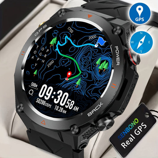 SENBONO GPS Smart Watch  1.45″ HD, Altimeter/Barometer/Compass, AI Voice