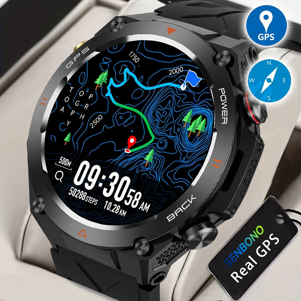 SENBONO GPS Smart Watch  1.45″ HD, Altimeter/Barometer/Compass, AI Voice