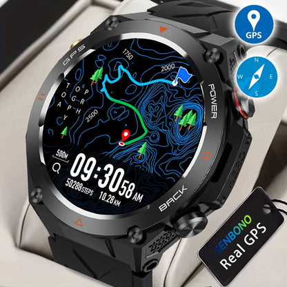 SENBONO GPS Smart Watch  1.45″ HD, Altimeter/Barometer/Compass, AI Voice