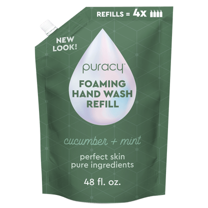 Puracy Foaming Hand Wash Refill packaging with green background