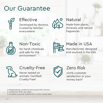 Product guarantee statement with icons and text on a light background