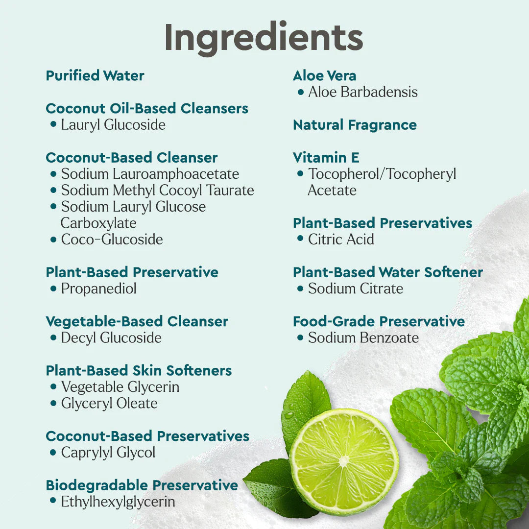 List of ingredients with a lime and mint leaf on a light background