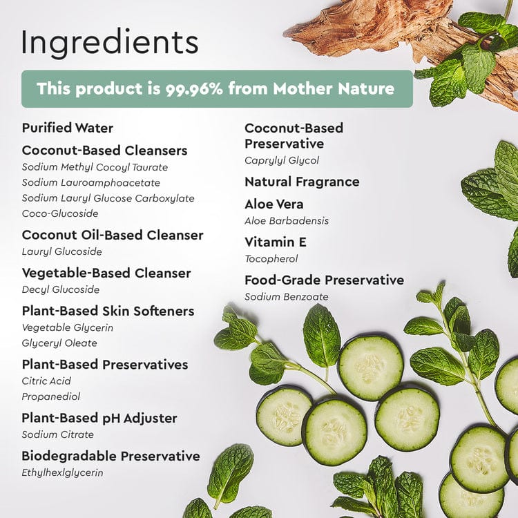 Product ingredients list with natural elements on a white background